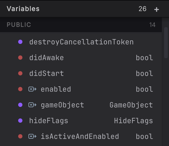 The Variables section for PlayerController
